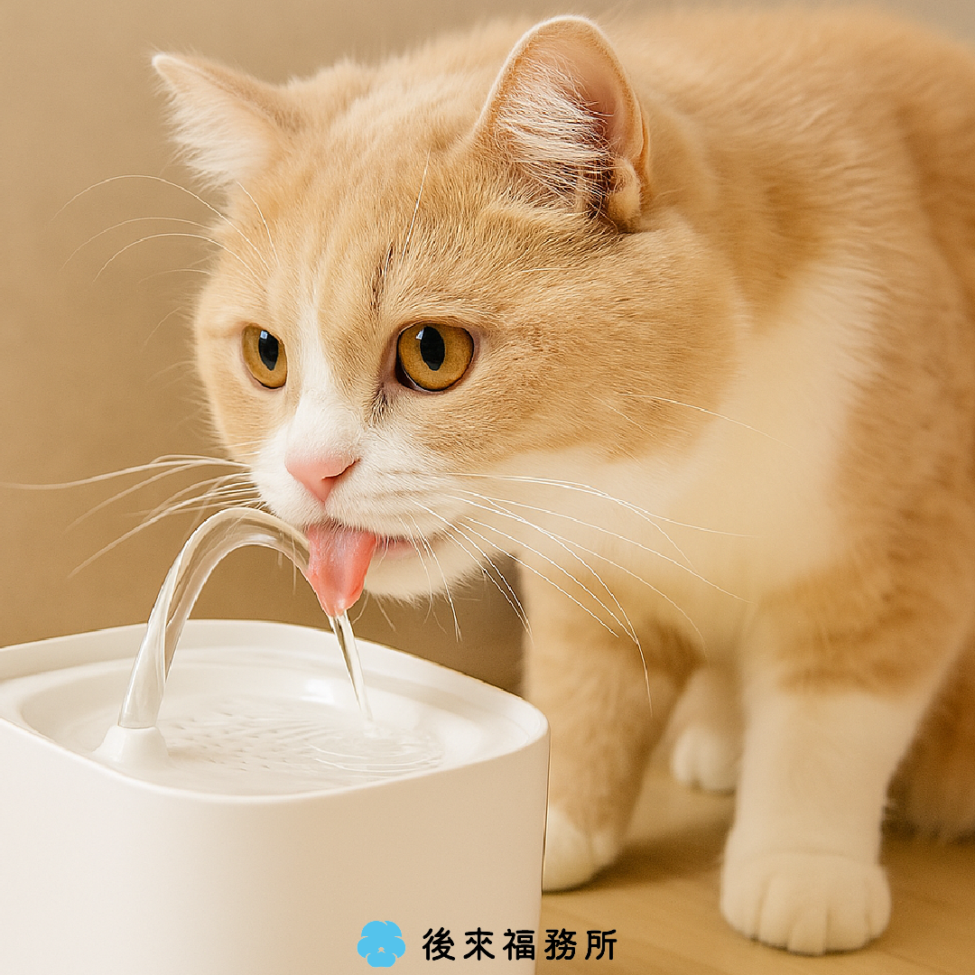 一隻可愛的貓咪正在使用流動飲水機喝水